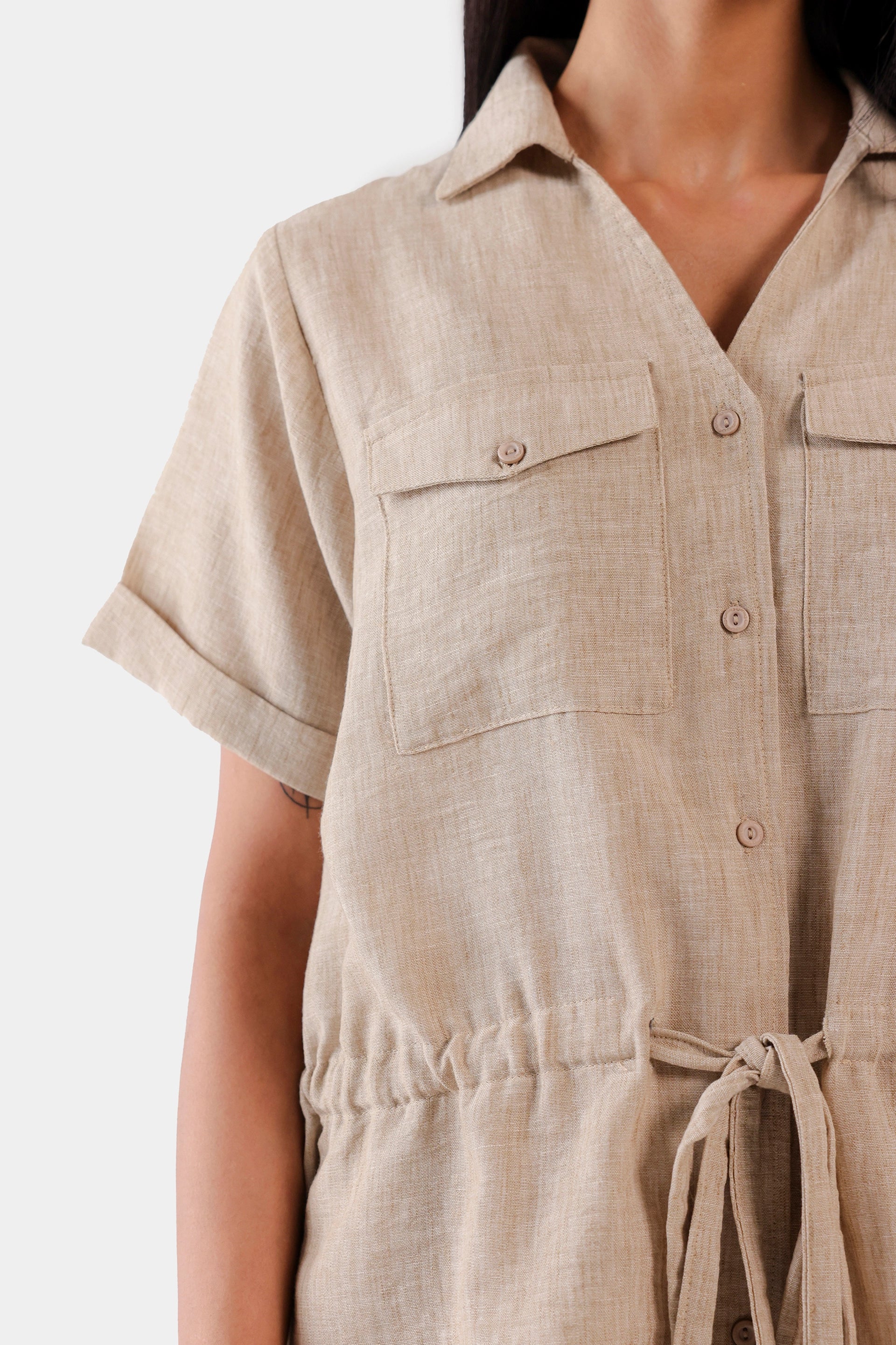 Drawstring Waist Textured Shirt - Cougar Clothing