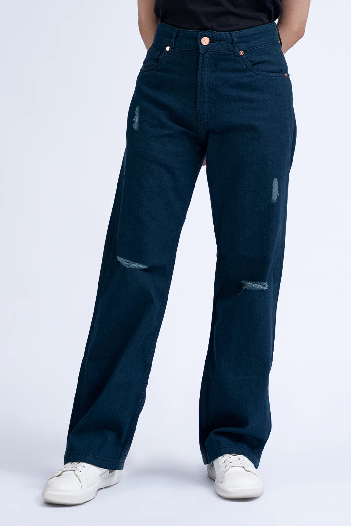 Navy Ripped Straight Fit Jeans