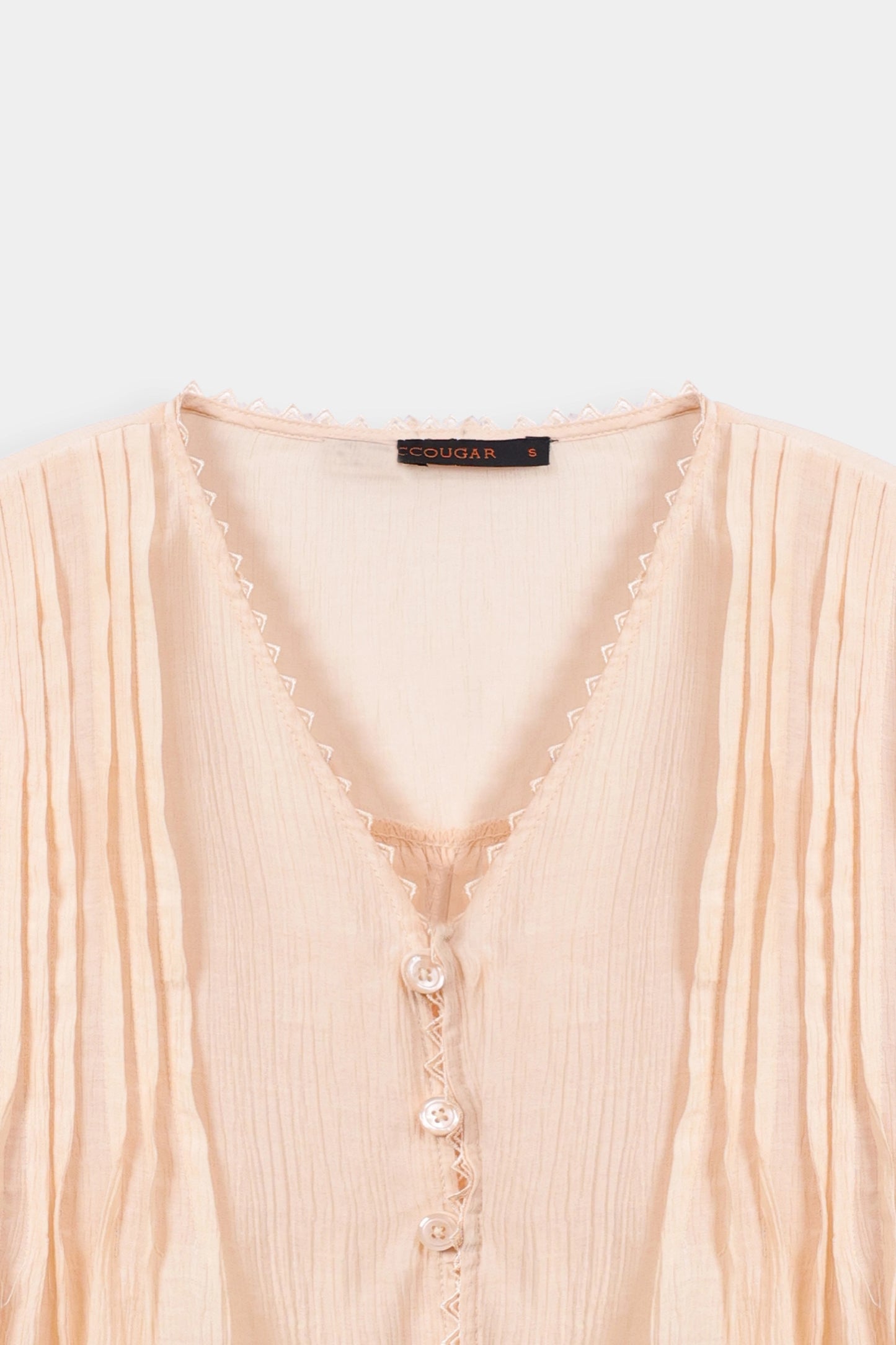 Pleated Lace Trim Top - Cougar Clothing