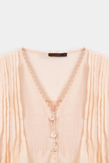 Pleated Lace Trim Top - Cougar Clothing