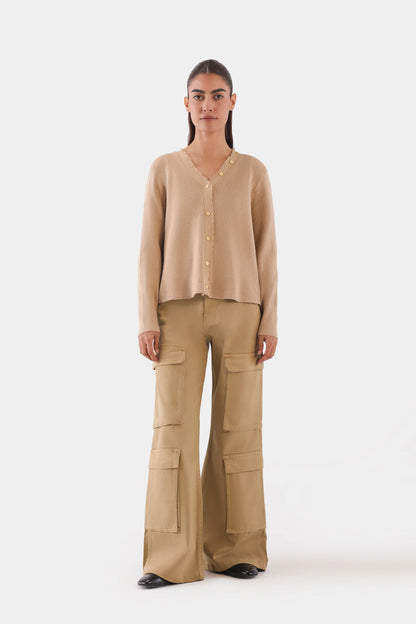 Frayed Placket Cardigan