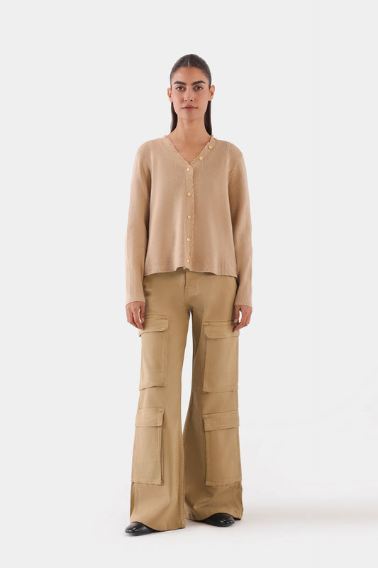 Frayed Placket Cardigan