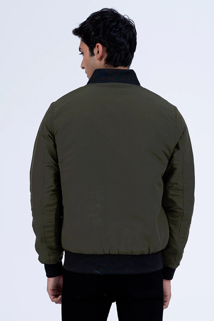 Olive Contrast Rib Parachute Jacket