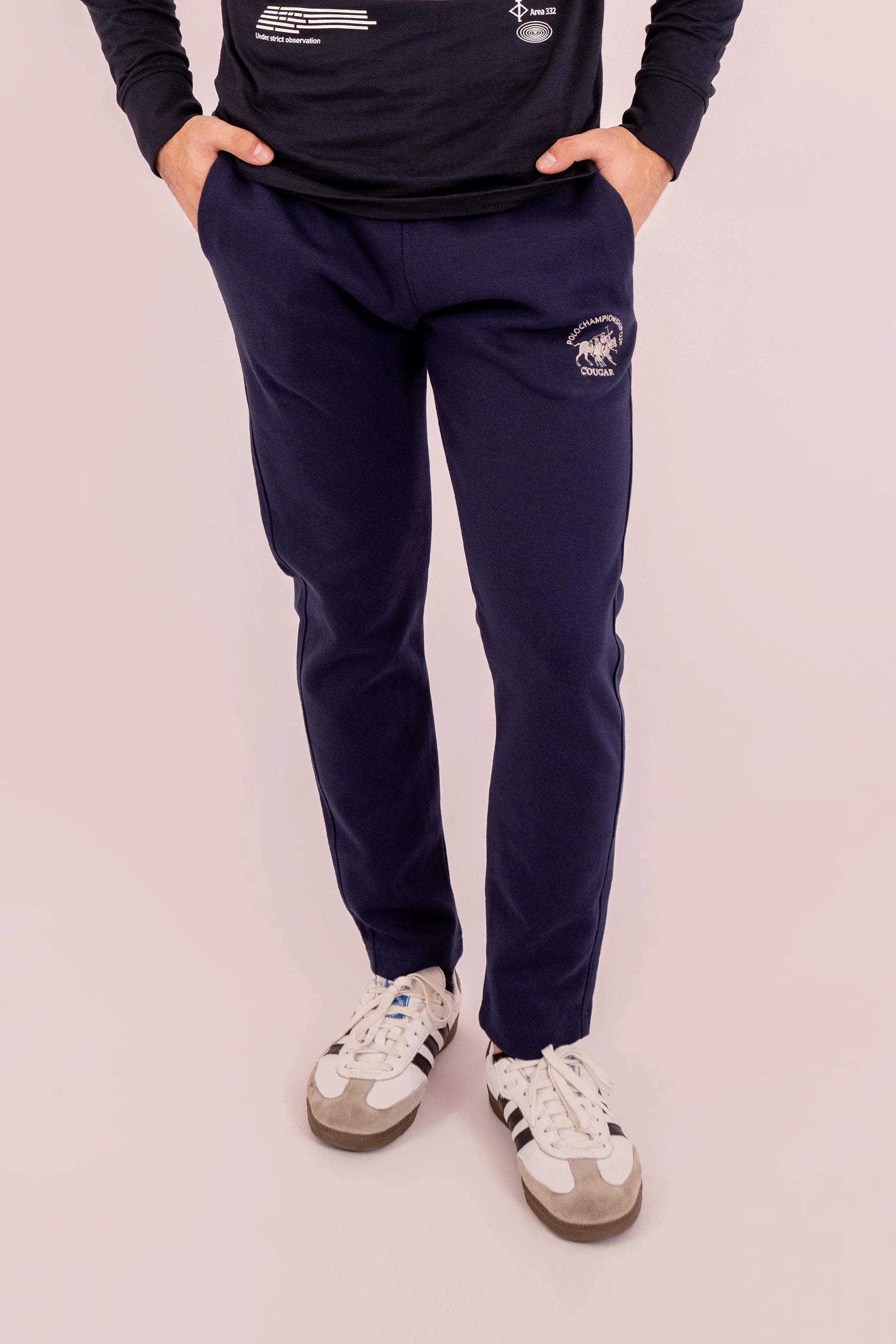 Slim Fit Trousers With Embroidered Badge - Cougar Clothing