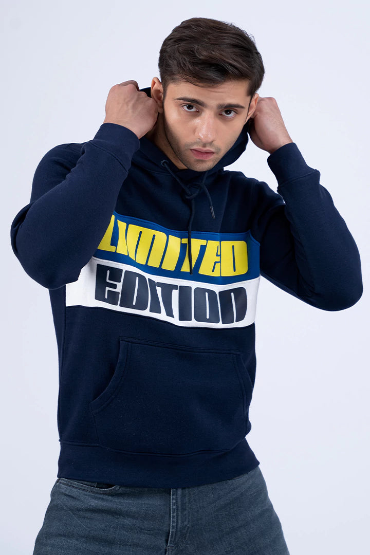 Ink Blue Contrast Scripted Hoodie