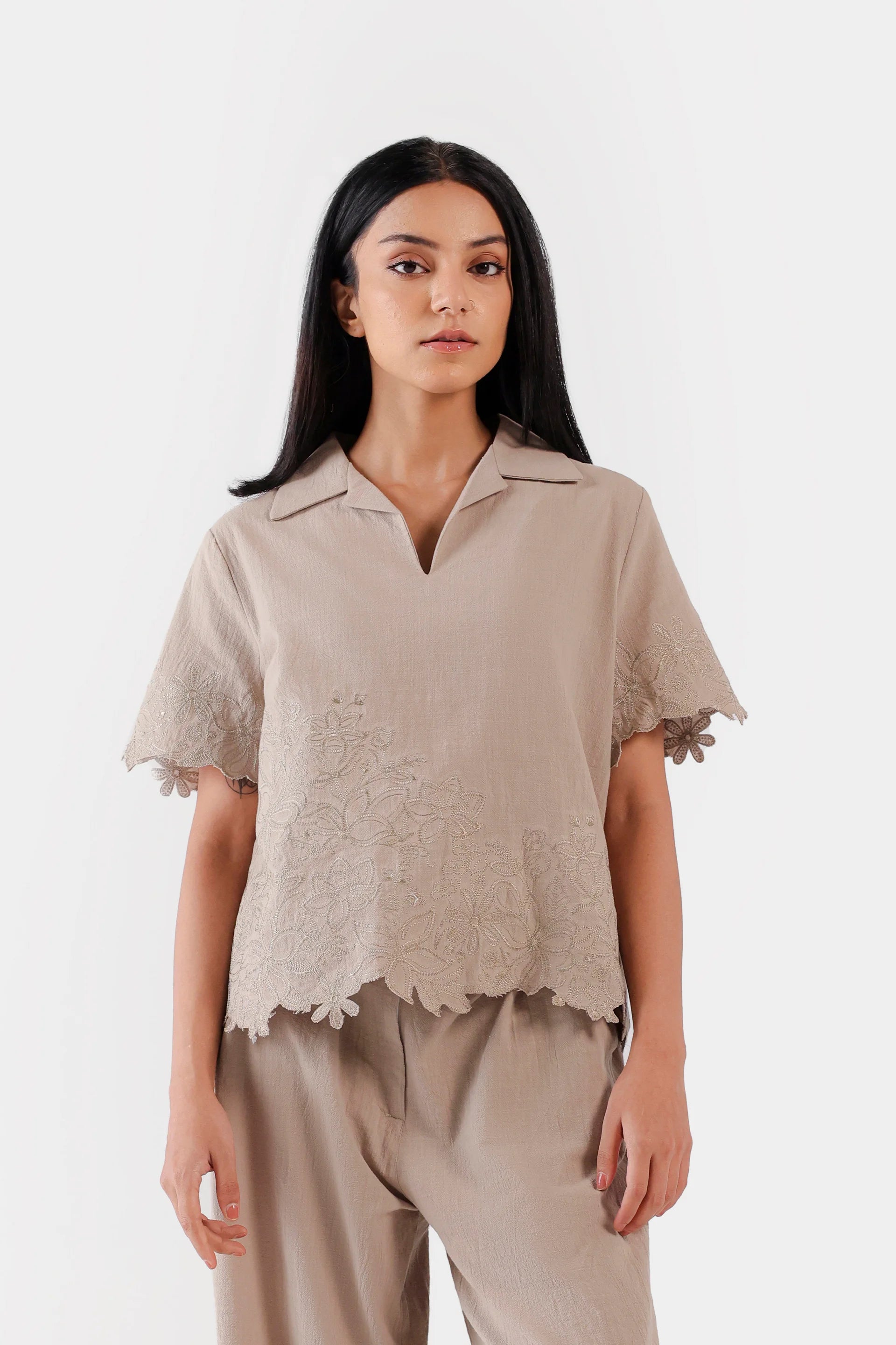 Embroidered Scalloped Top - Cougar Clothing