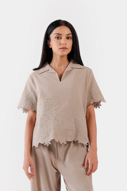 Embroidered Scalloped Top - Cougar Clothing