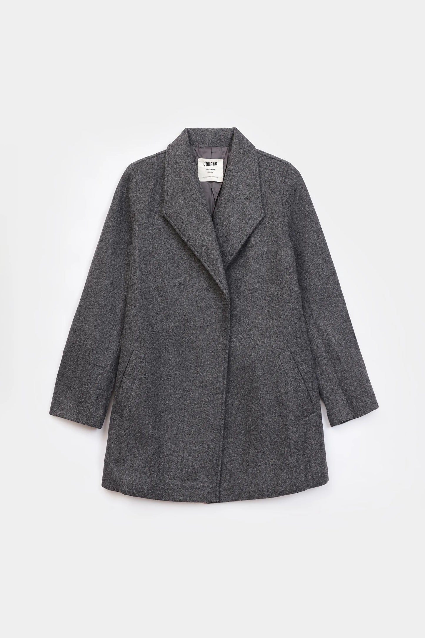 Wool Blend Coat With Lapel Collar - Cougar Clothing