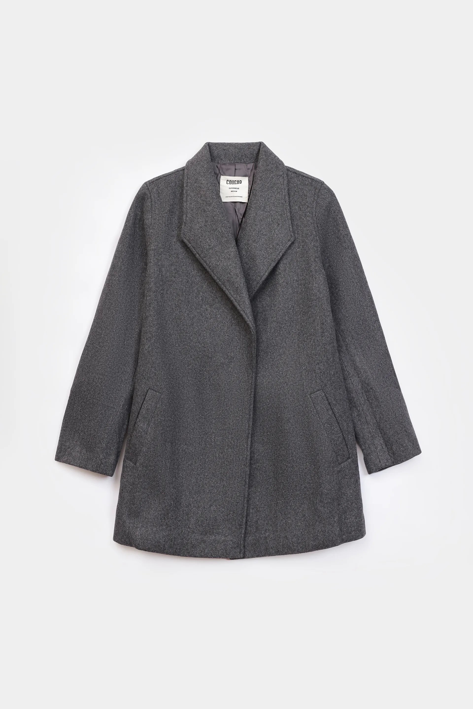 Wool Blend Coat With Lapel Collar - Cougar Clothing