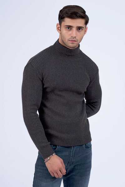 Charcoal High Neck Knitted Sweater