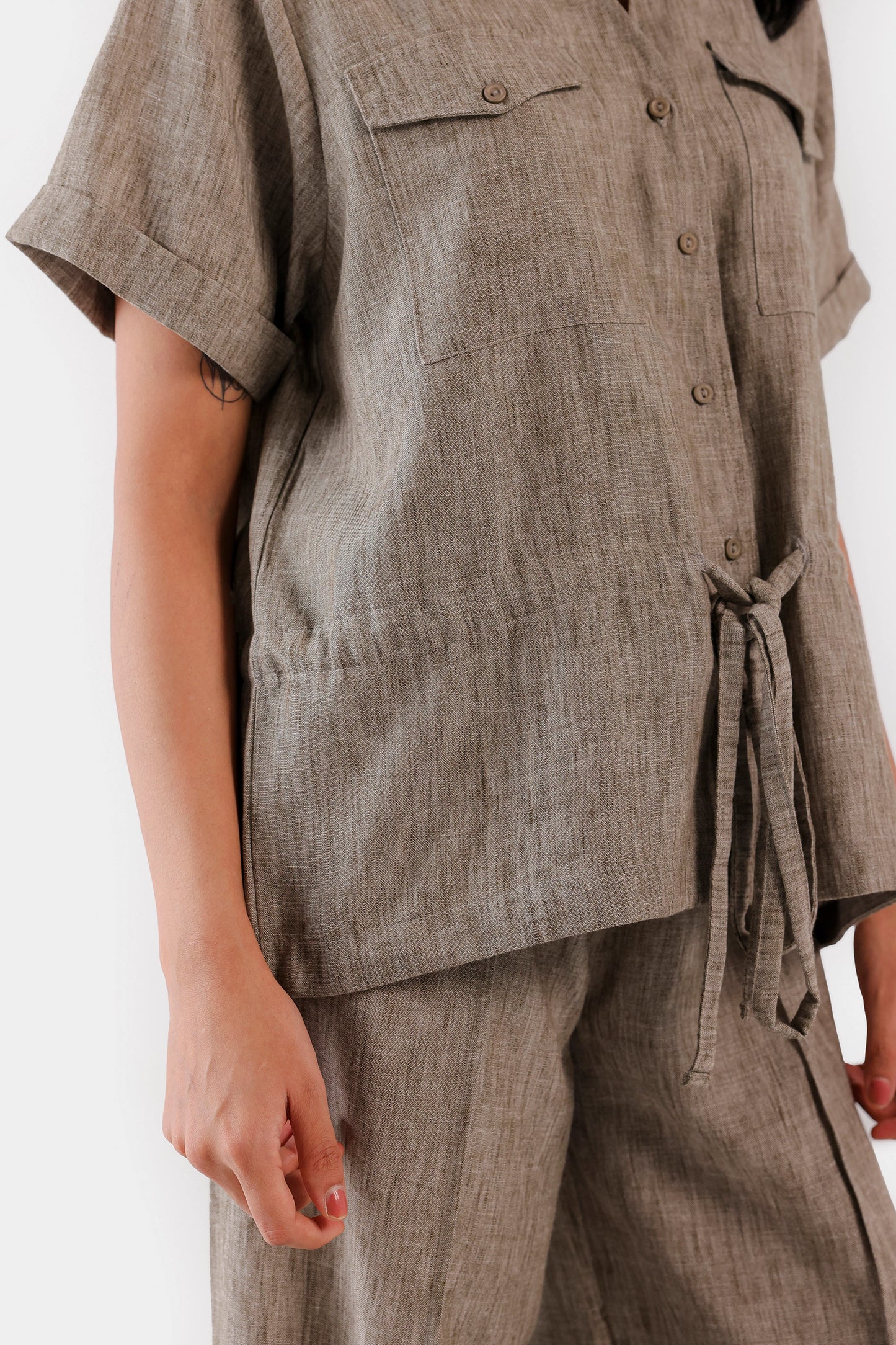 Drawstring Waist Textured Shirt - Cougar Clothing