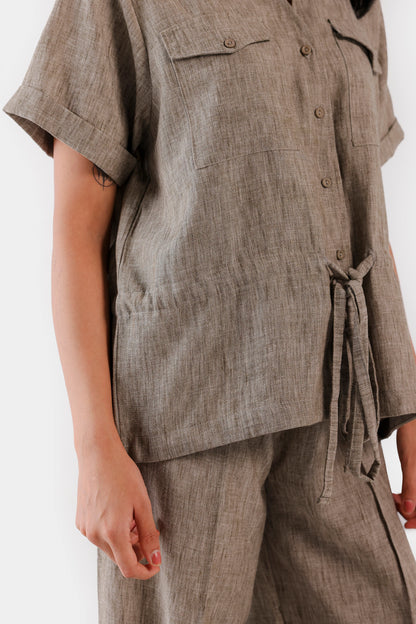 Drawstring Waist Textured Shirt - Cougar Clothing