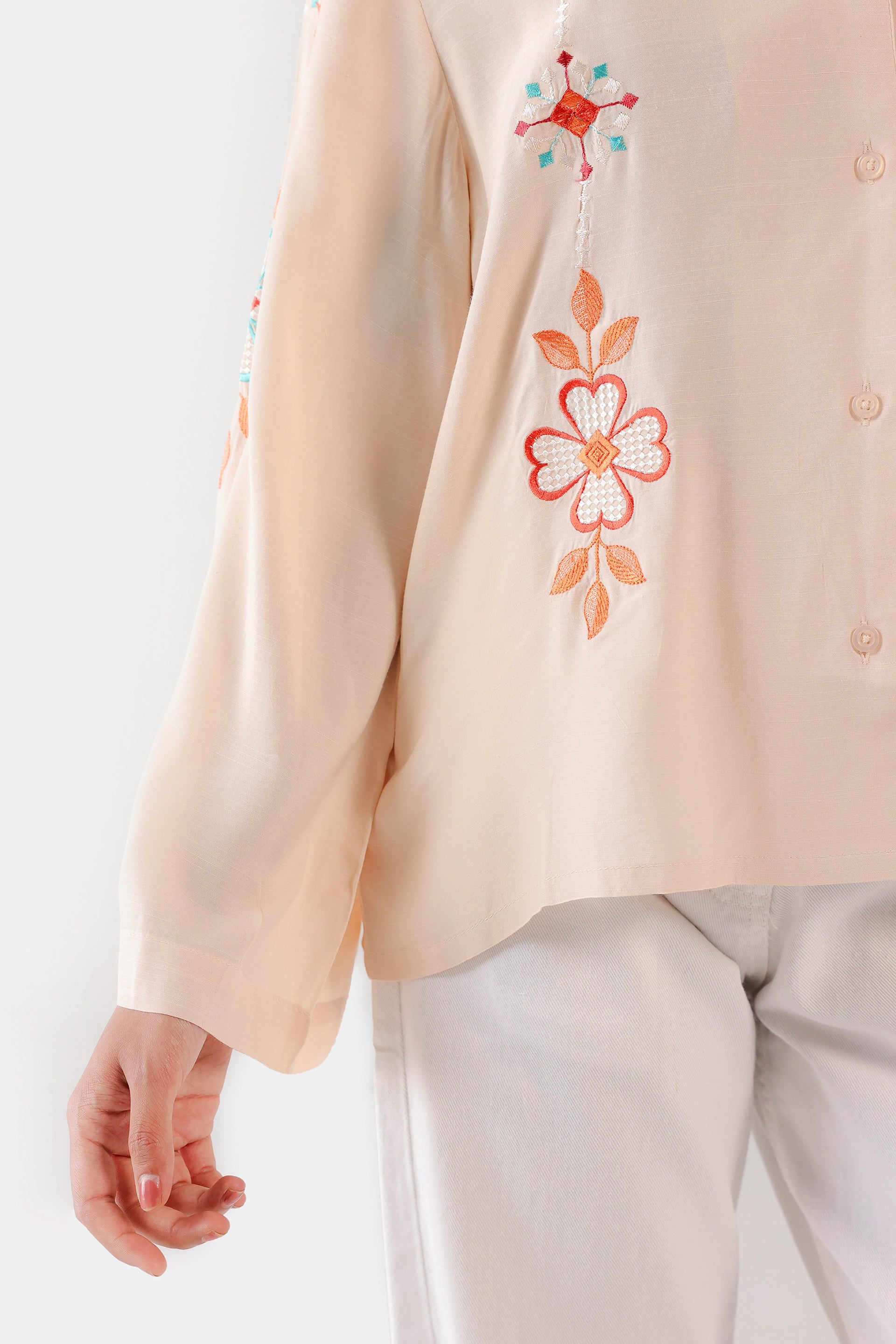 Raw Silk Embroidered Button Down - Cougar Clothing