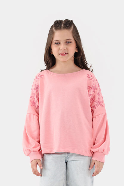 Balloon Sleeved Embroidered Sweatshirt - Cougar Clothing