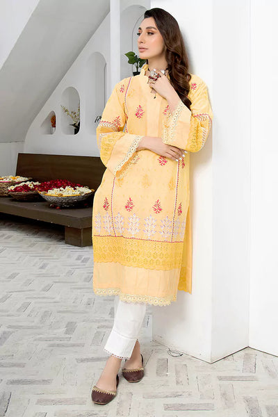Yellow Contrast Embroidered Kurti