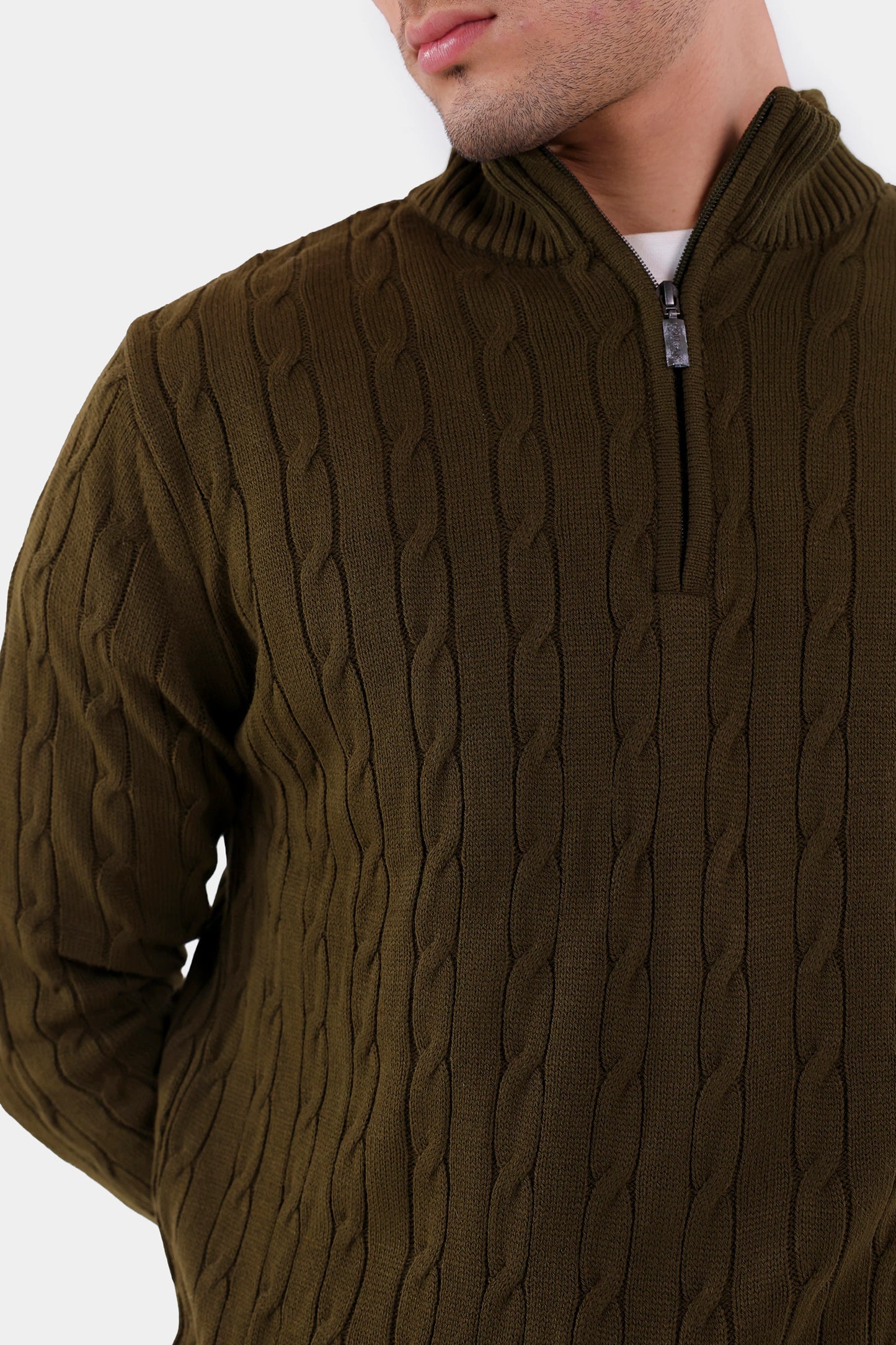Quarter Zip Cable Knit Sweater - Cougar Clothing