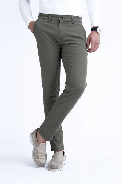 Olive Green Slim Fit Five Pocket Pants