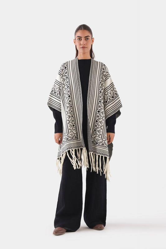 Geometric Knit Cape Shawl