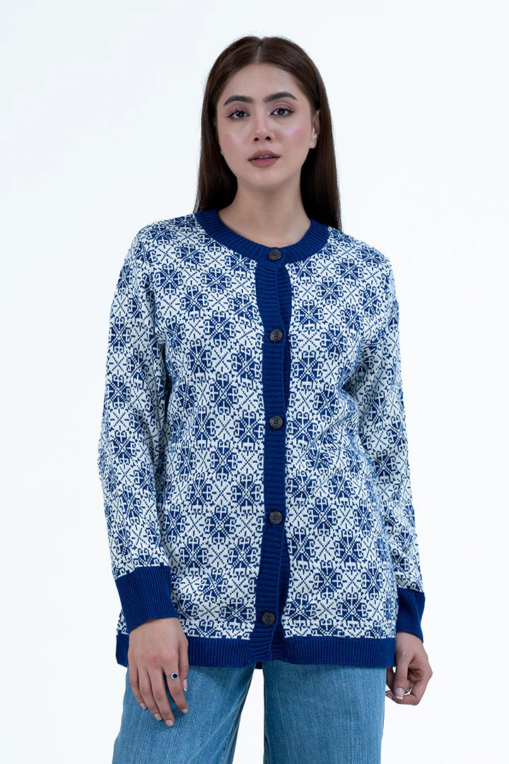 Blue Floral Knitted Cardigan