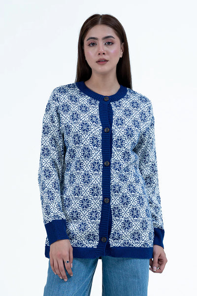 Blue Floral Knitted Cardigan