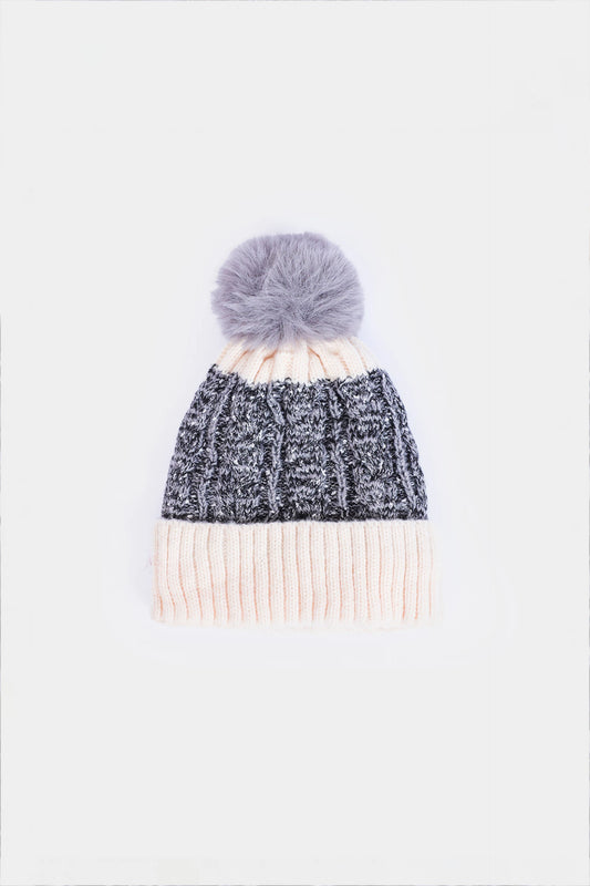 Patterned Knit Pom-Pom Beanie - Cougar Clothing