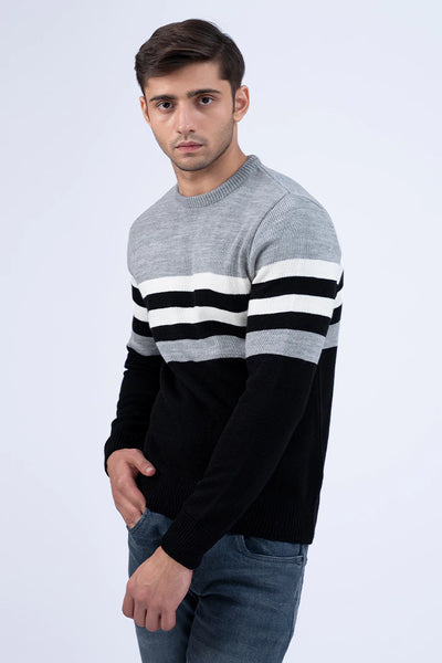 Black Color Block Striped Sweater