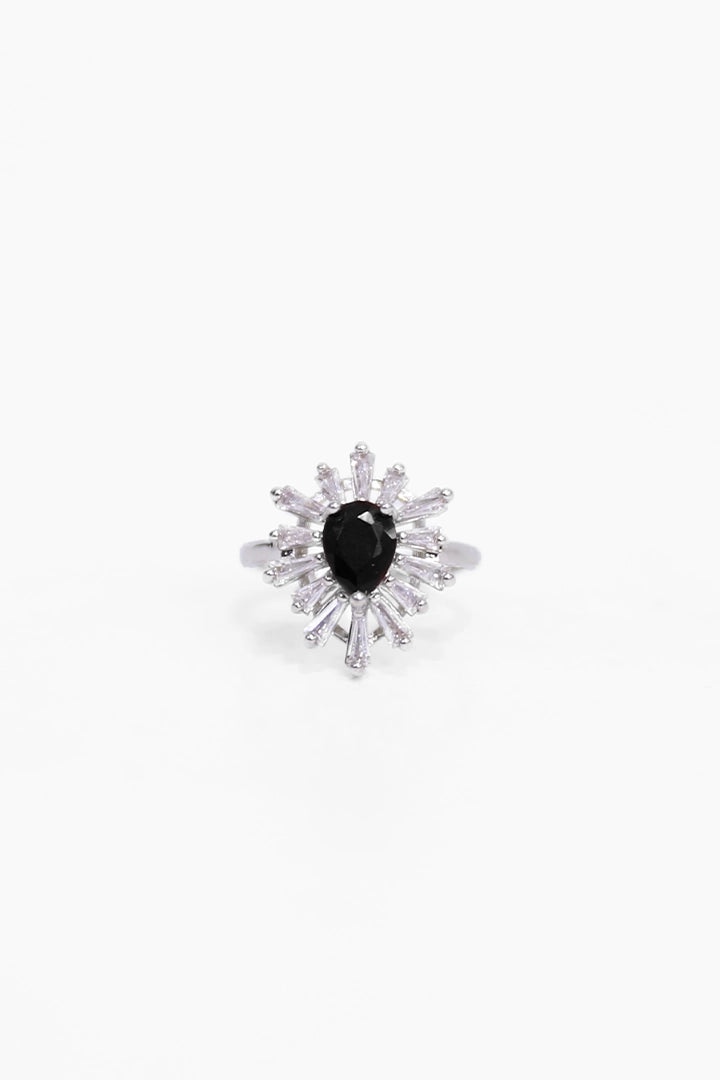 Drop Shape Black Stone Ring.