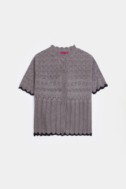 Scalloped Crochet Knit Cardigan - Cougar Clothing