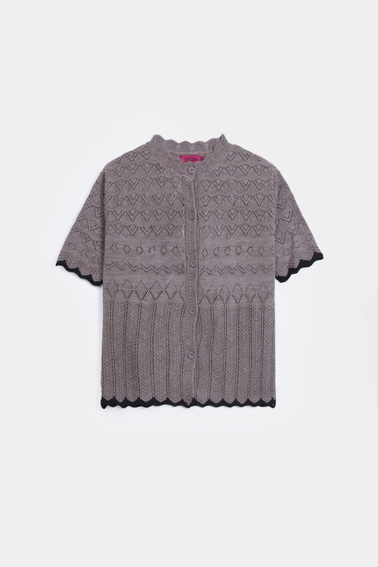 Scalloped Crochet Knit Cardigan - Cougar Clothing