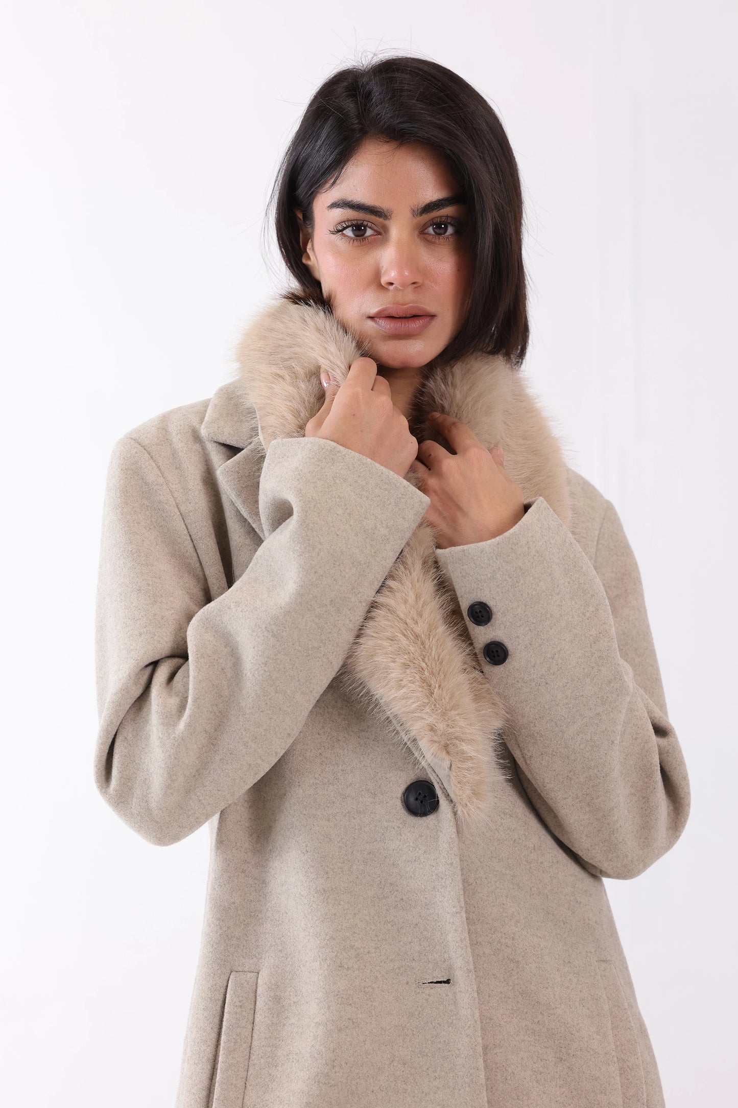 Long Coat With Detachable Faux Fur - Cougar Clothing