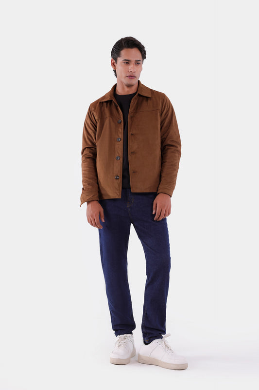 Faux Suede Button Down Jacket - Cougar Clothing