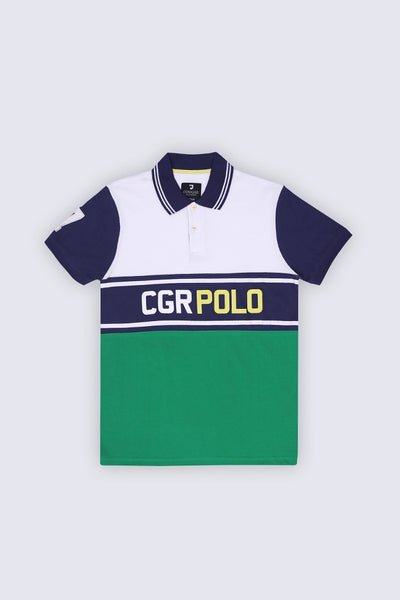 Green Color Block Scripted Polo