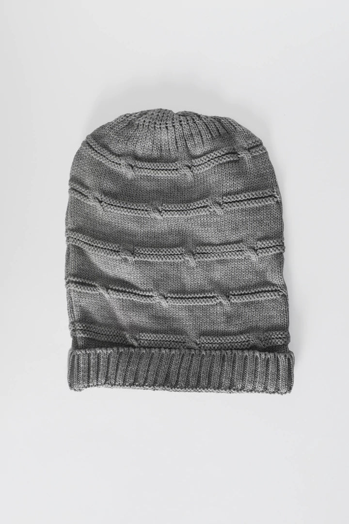 Thick Lined Grey Knitted Beanie