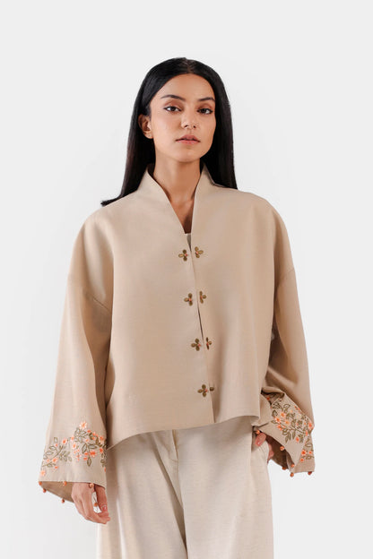 Toggle Closure Embroidered Top