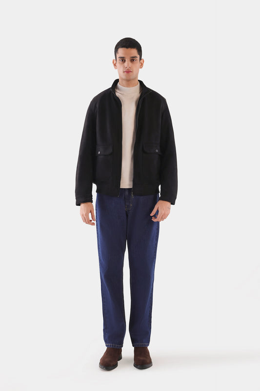 Faux Suede Mock Neck Jacket