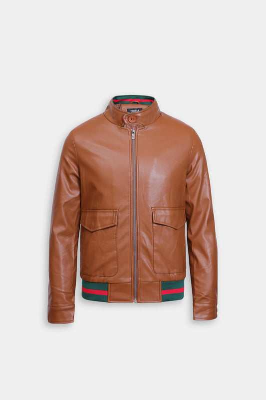 Faux Leather Jacket With Web-Details - Cougar Clothing