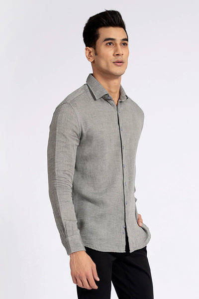 Grey Textured Regular Fit Casual Shirt