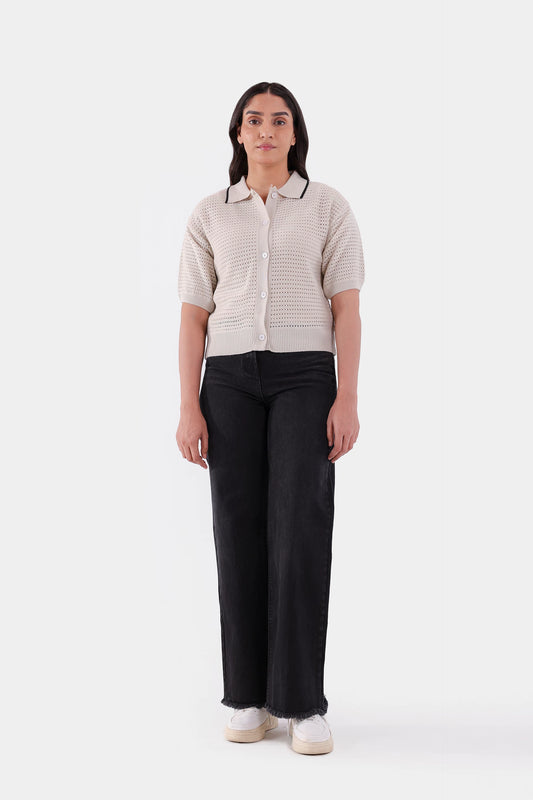 Crochet Knit Button-Front Cardigan - Cougar Clothing