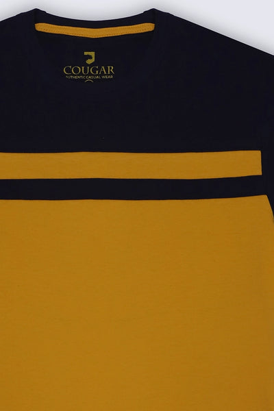 Navy Round Neck Color Block T-Shirt