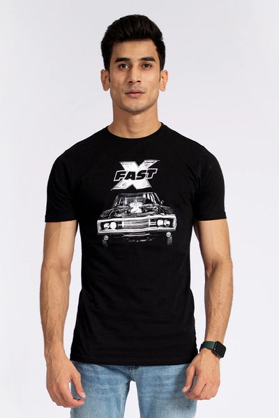Round Neck Black Graphic T-Shirt