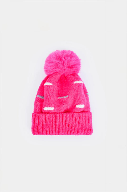 Pattern Knit Pom-Pom Beanie - Cougar Clothing