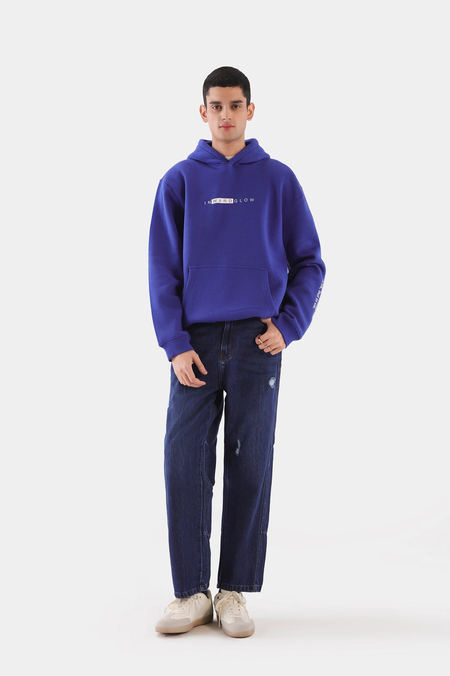 Drop-Shoulder Text Print Hoodie