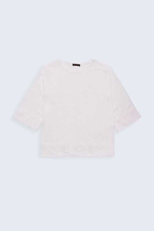 Self Checkered Blouse With Schiffli Details - Cougar Clothing