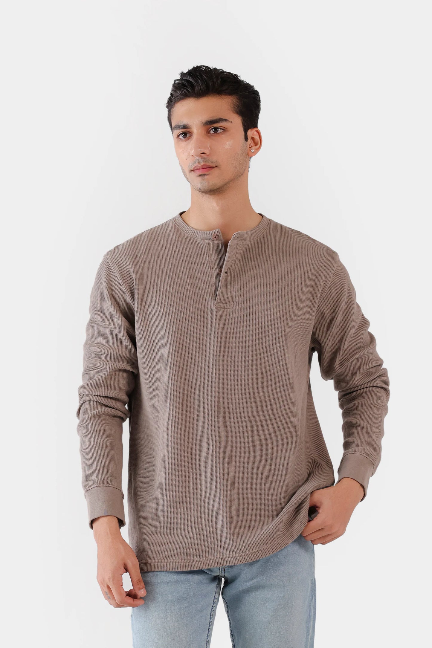 Waffle Knit Henley T-Shirt - Cougar Clothing