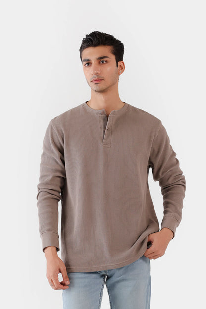 Waffle Knit Henley T-Shirt - Cougar Clothing