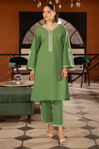 Green Embroidered Kurti With Trousers