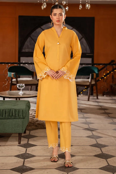 Yellow Embroidered Kurti With Trousers