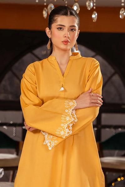 Yellow Embroidered Kurti With Trousers