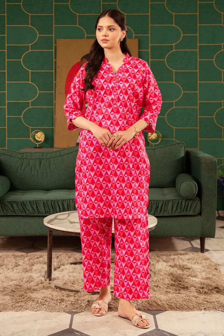 Pink Printed Kurti With Trousers