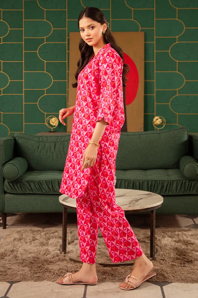 Pink Printed Kurti With Trousers
